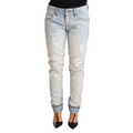 Acht Light Blue Distressed Cotton Folded Hem Denim Trouser Jeans
