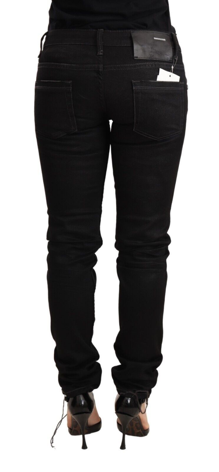 Acht Black Washed Cotton Slim Fit Denim Low Waist Trouser Jeans Acht