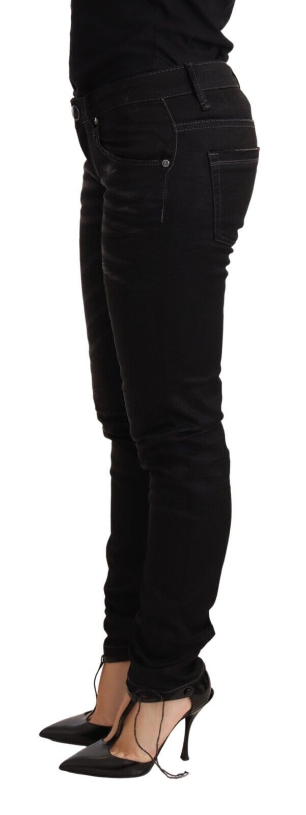 Acht Black Washed Cotton Slim Fit Denim Low Waist Trouser Jeans Acht