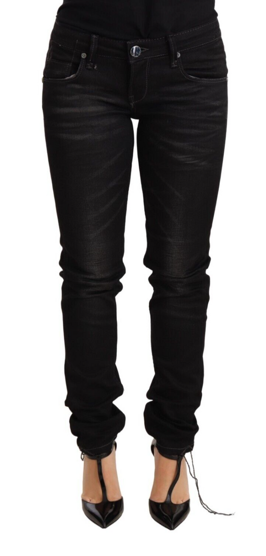 Acht Black Washed Cotton Slim Fit Denim Low Waist Trouser Jeans Acht