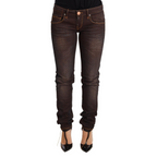 Acht Brown Washed Cotton Slim Fit Denim Low Waist Trouser Jeans