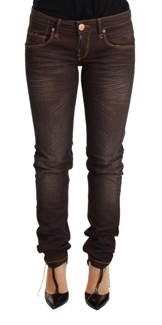 Acht Brown Washed Cotton Slim Fit Denim Low Waist Trouser Jeans Acht