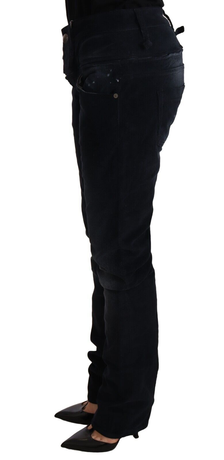 Acht Blue Washed Cotton Denim Low Waist Loose Fit Trousers Jeans Acht