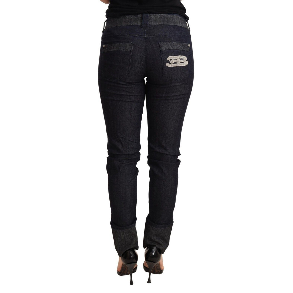 Ermanno Scervino Blue Skinny Folded Hem Denim Trouser Cotton Jeans