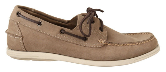Pollini Beige Suede Low Top Mocassin Loafers Casual Men Shoes Pollini