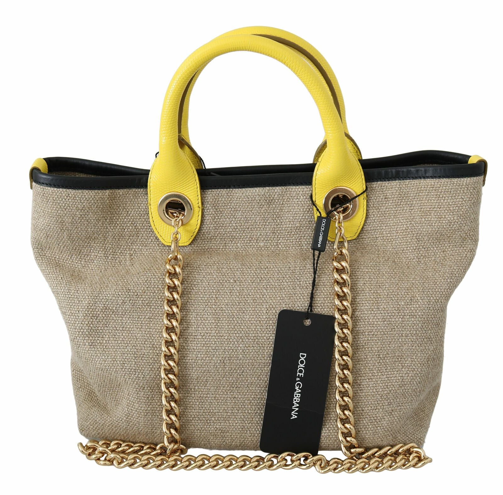 Dolce & Gabbana Beige Gold Chain Strap Shoulder Sling Purse Tote Bag Dolce & Gabbana