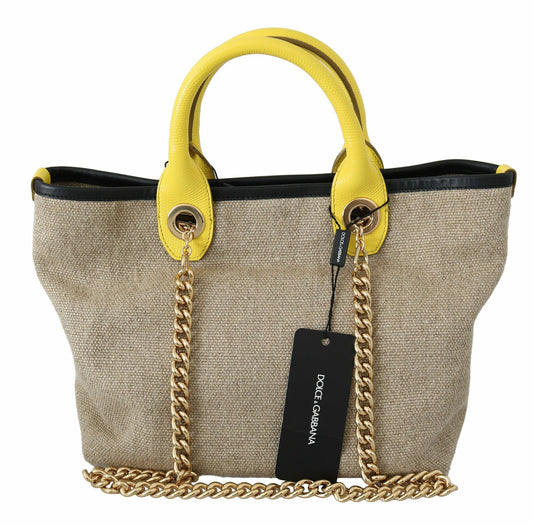 Dolce & Gabbana Beige Gold Chain Strap Shoulder Sling Purse Tote Bag Dolce & Gabbana