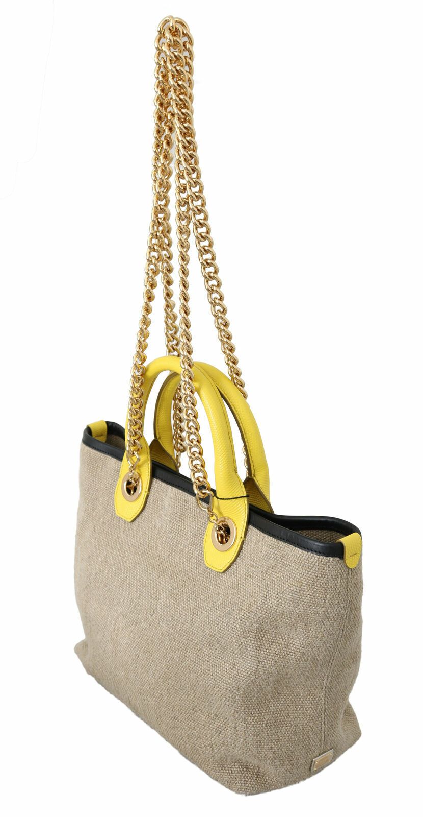 Dolce & Gabbana Beige Gold Chain Strap Shoulder Sling Purse Tote Bag Dolce & Gabbana