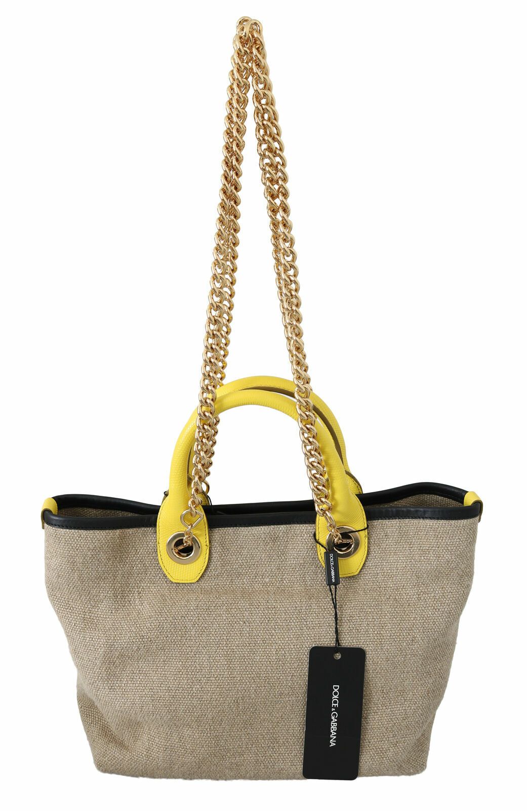 Dolce & Gabbana Beige Gold Chain Strap Shoulder Sling Purse Tote Bag Dolce & Gabbana