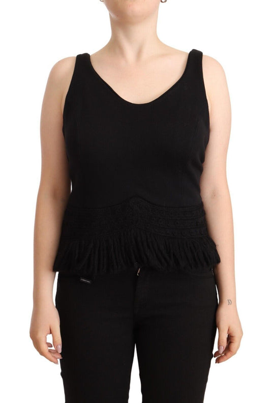 Ermanno Scervino Black Cotton Sleevelesss Tank Casual Top Ermanno Scervino