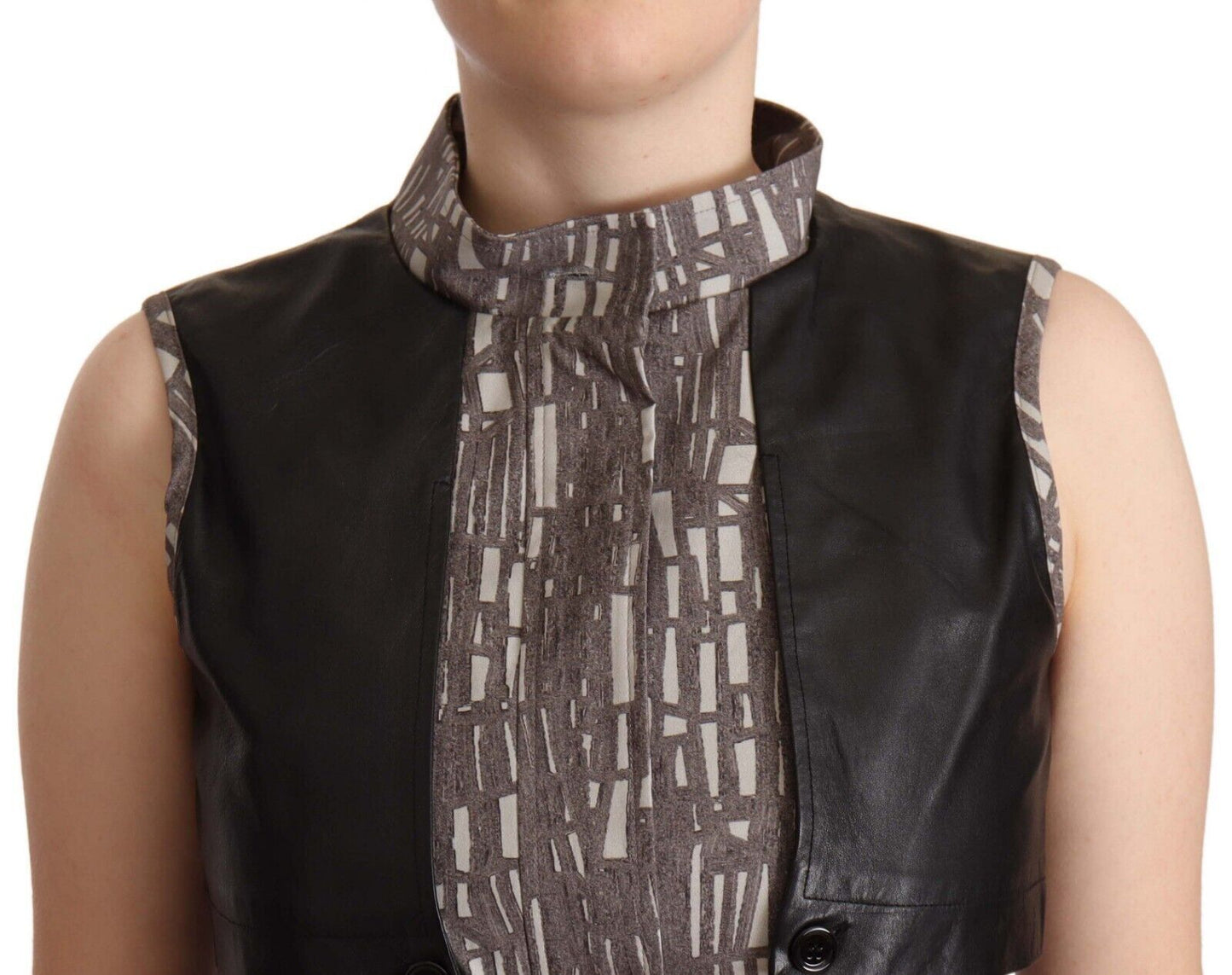 Comeforbreakfast Brown Black Vest Leather Sleeveless Top Blouse Comeforbreakfast