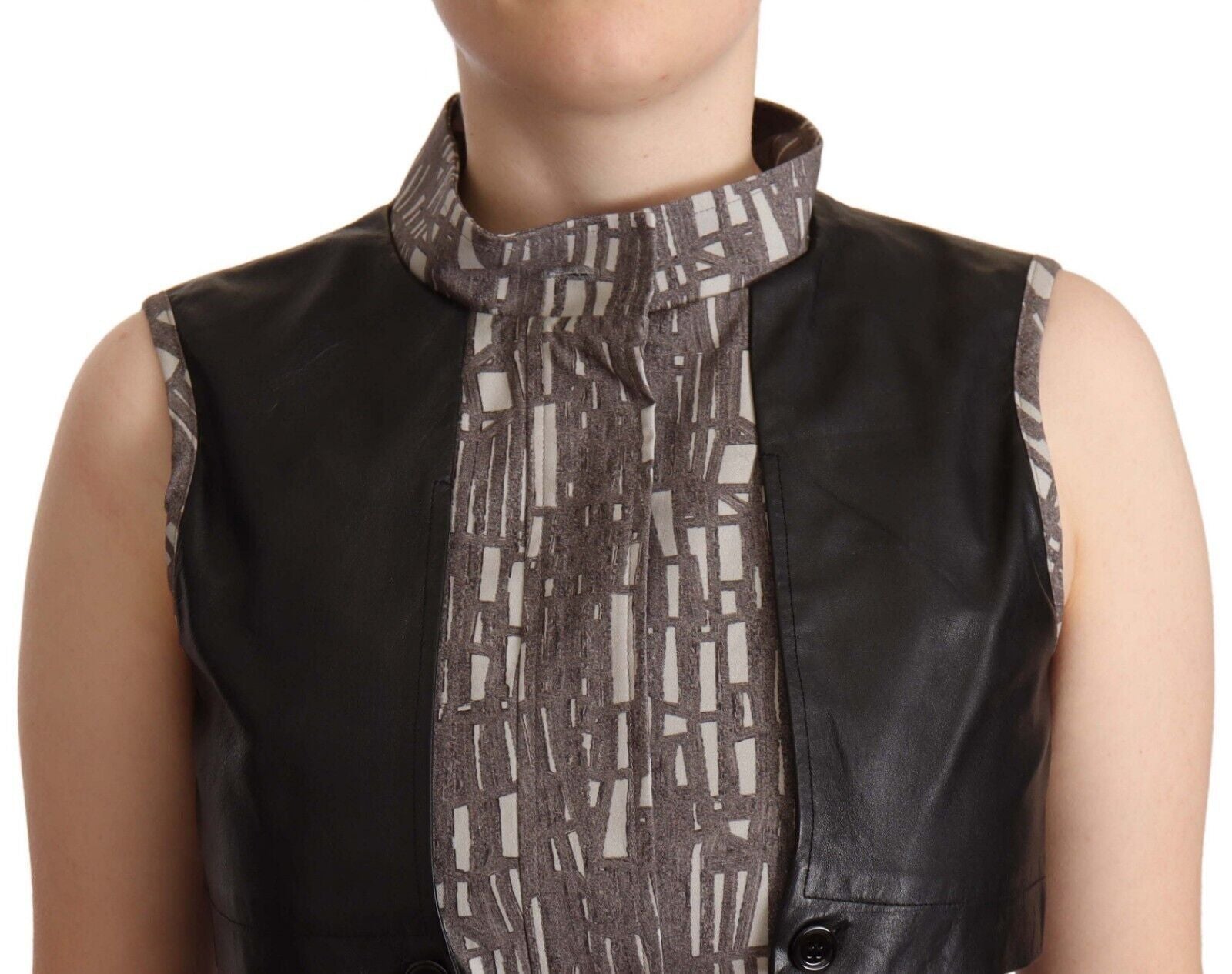 Comeforbreakfast Brown Black Vest Leather Sleeveless Top Blouse Comeforbreakfast
