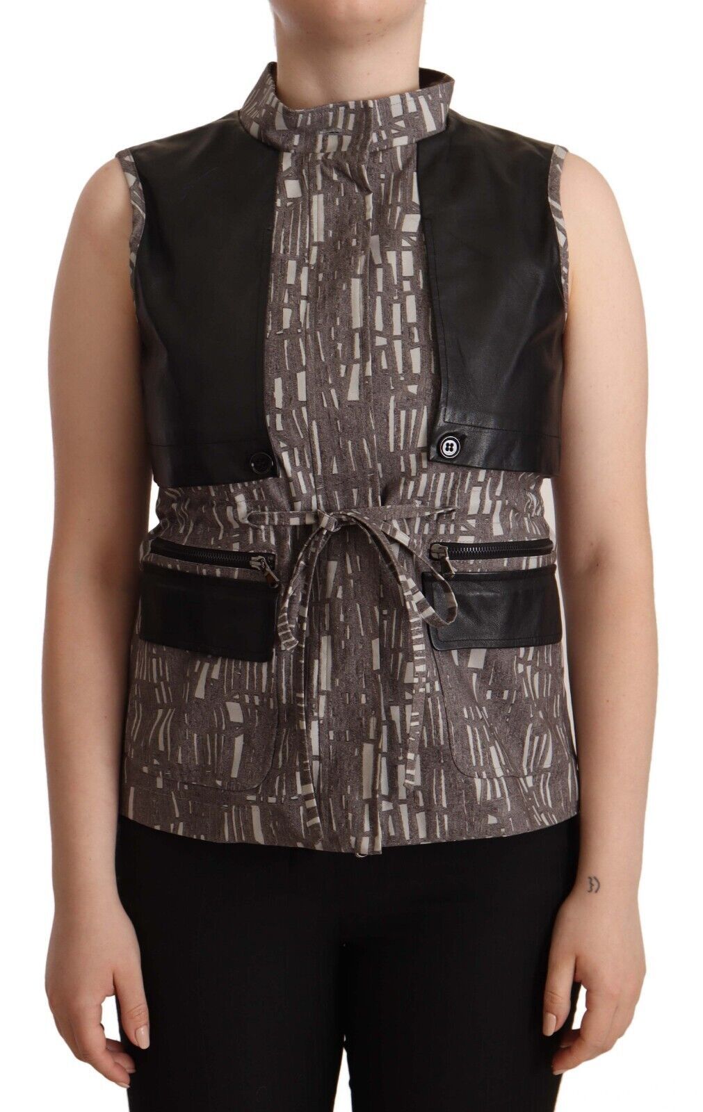 Comeforbreakfast Brown Black Vest Leather Sleeveless Top Blouse Comeforbreakfast