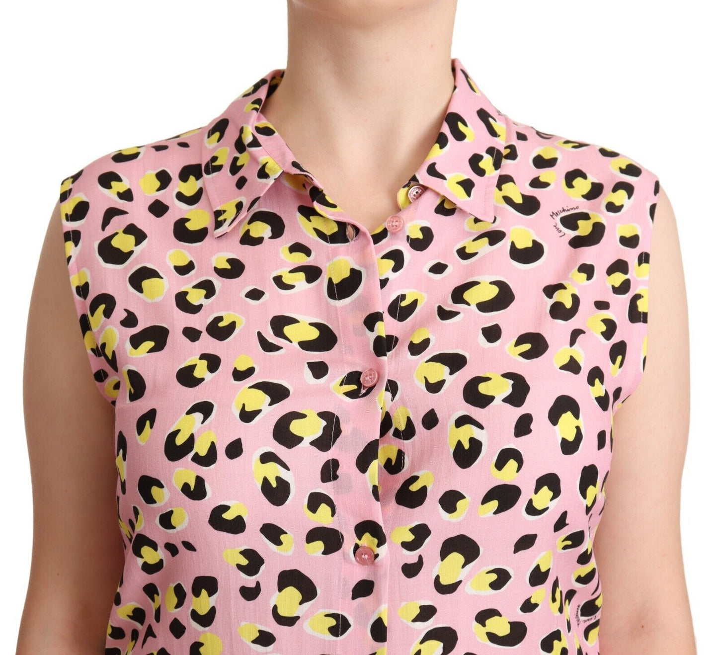 Love Moschino Pink Leopard Print Sleeveless Collared Polo Top Love Moschino