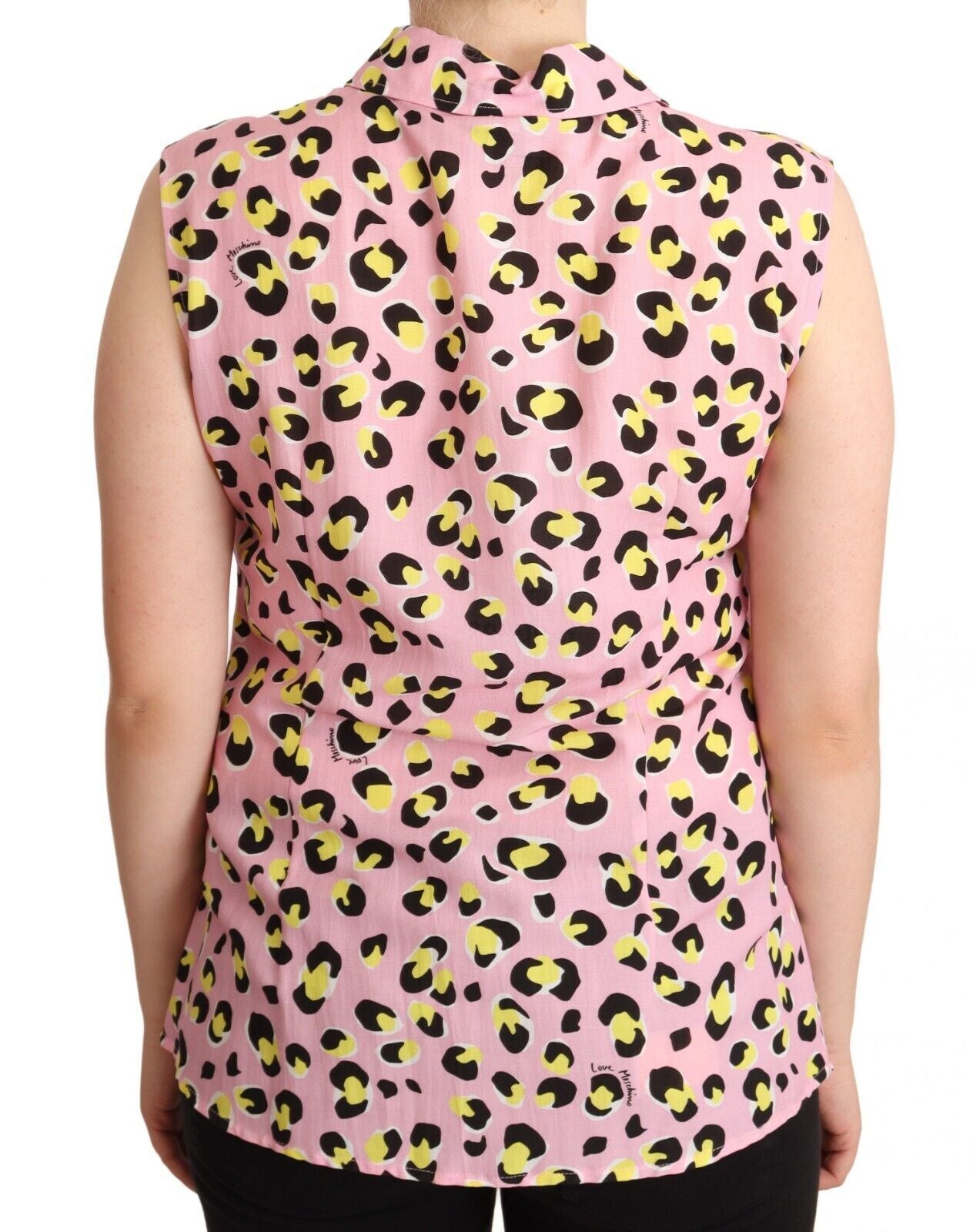 Love Moschino Pink Leopard Print Sleeveless Collared Polo Top Love Moschino