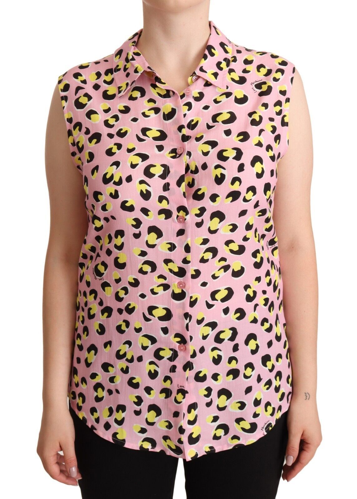 Love Moschino Pink Leopard Print Sleeveless Collared Polo Top Love Moschino