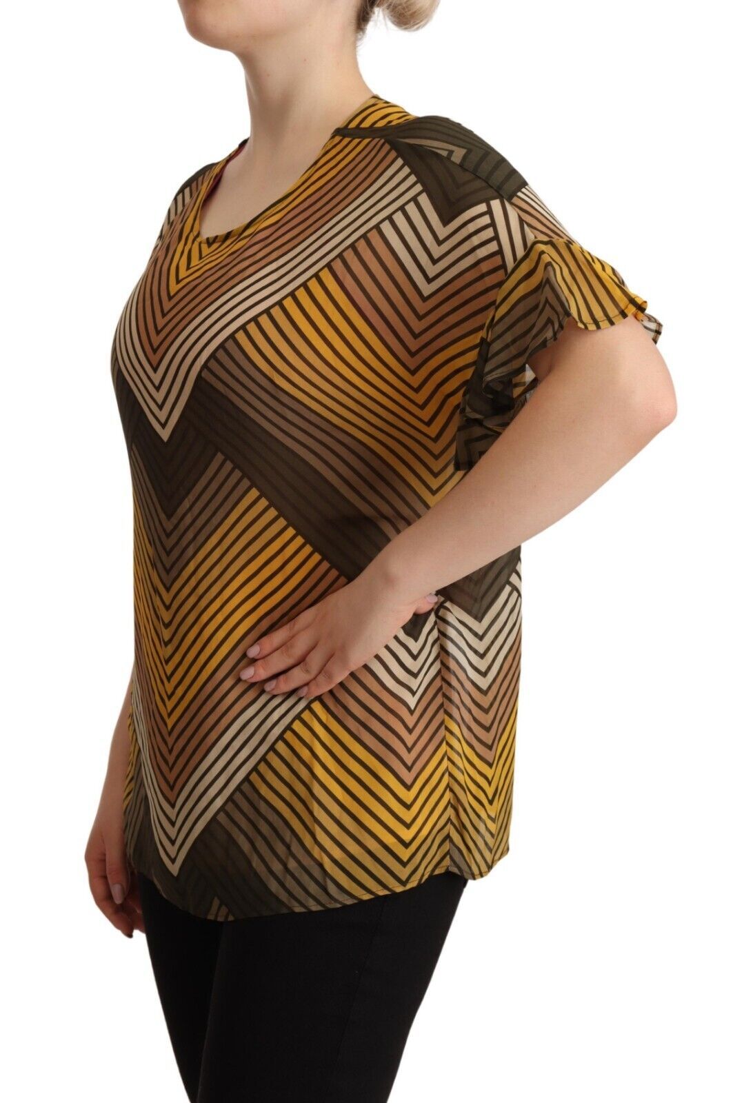 Twinset Multicolor Stripes Short Sleeves Round Neck Top Blouse Twinset