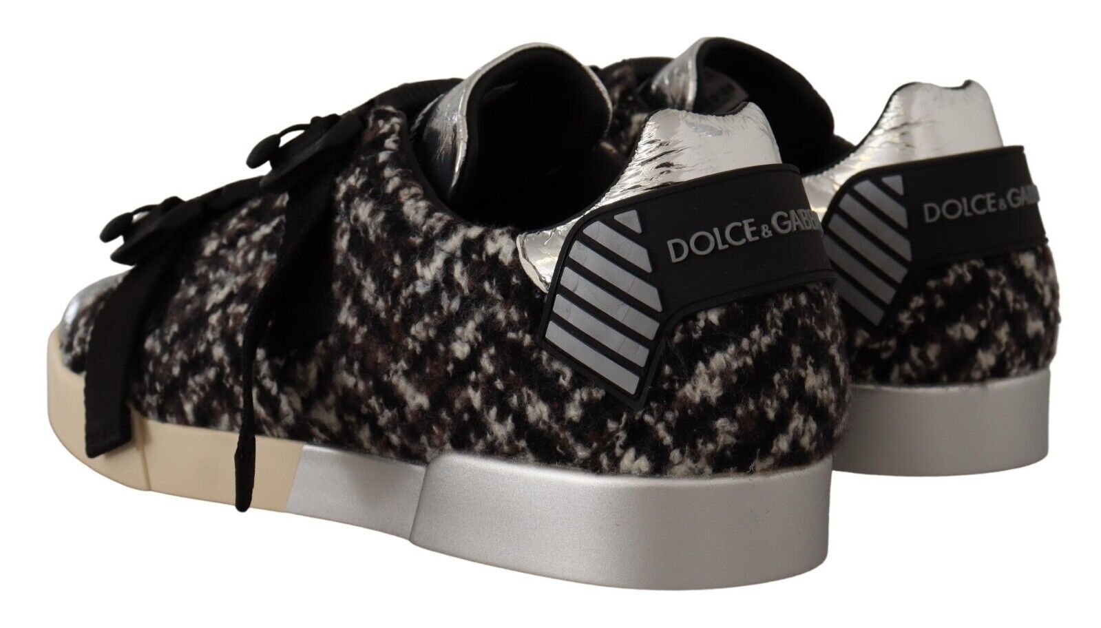 Dolce & Gabbana Silver Leather Brown Cotton Wool Sneakers Shoes Dolce & Gabbana