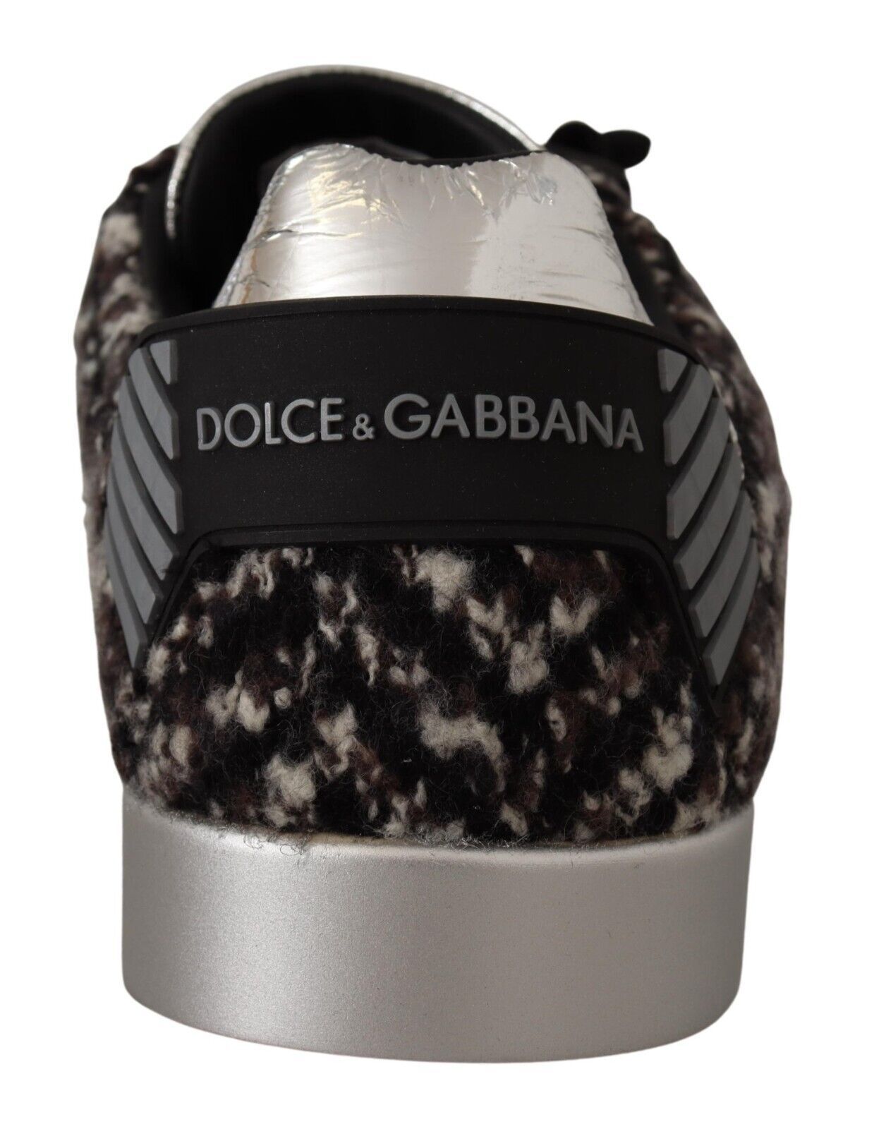 Dolce & Gabbana Silver Leather Brown Cotton Wool Sneakers Shoes Dolce & Gabbana