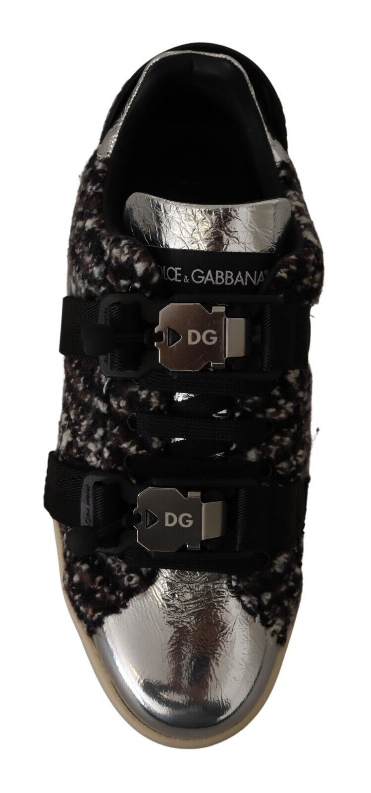 Dolce & Gabbana Silver Leather Brown Cotton Wool Sneakers Shoes Dolce & Gabbana