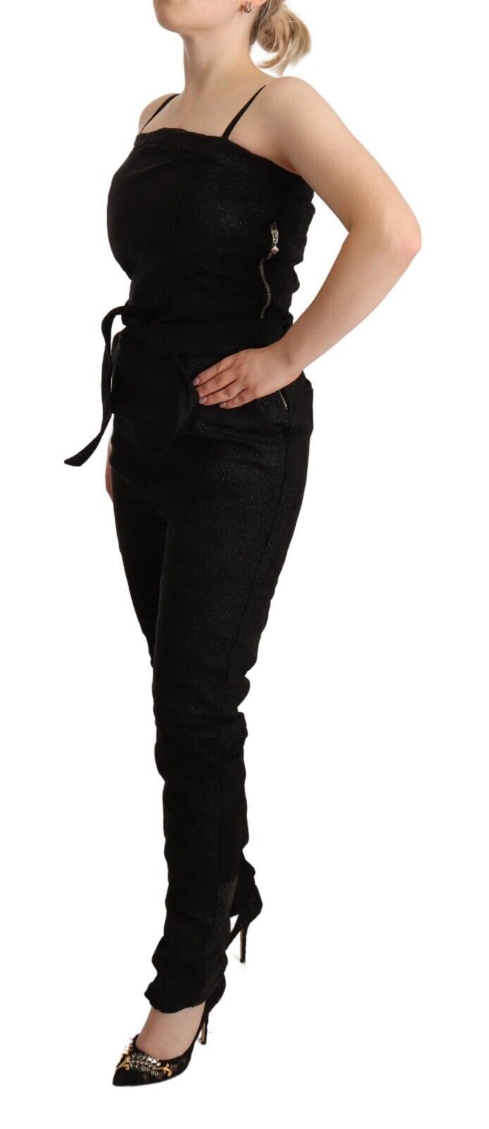 La Maison du Couturier Black Spaghetti Strap Jumpsuit Dress La Maison du Couturier