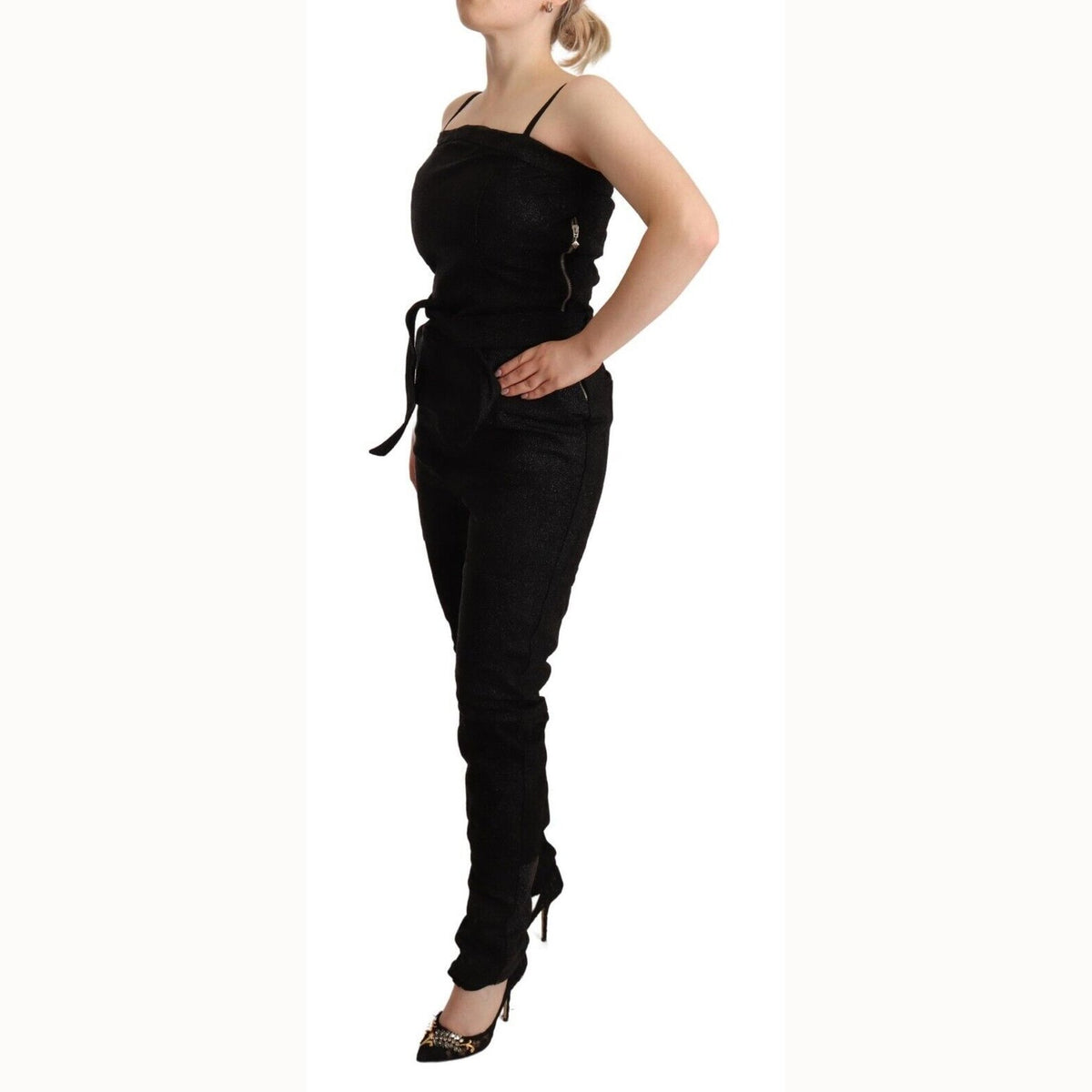 La Maison du Couturier Black Spaghetti Strap Jumpsuit Dress