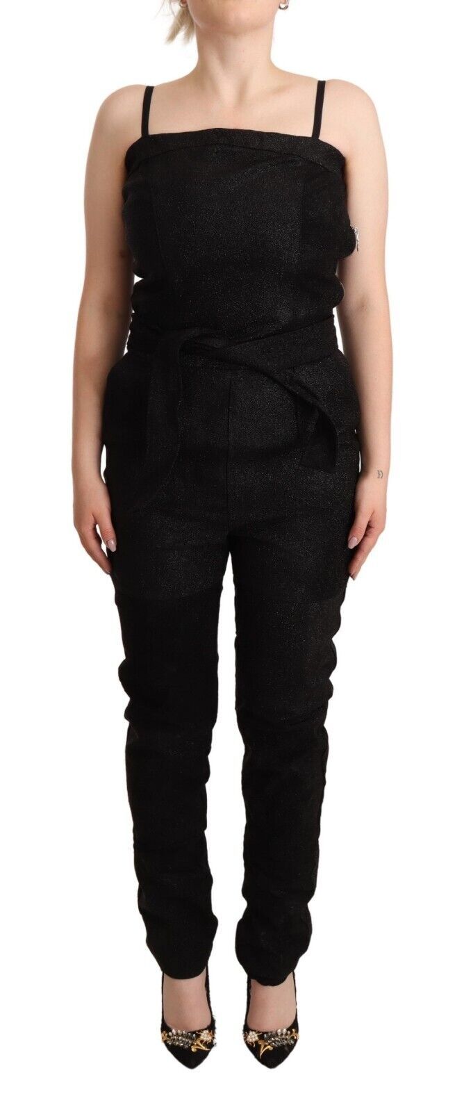 La Maison du Couturier Black Spaghetti Strap Jumpsuit Dress La Maison du Couturier