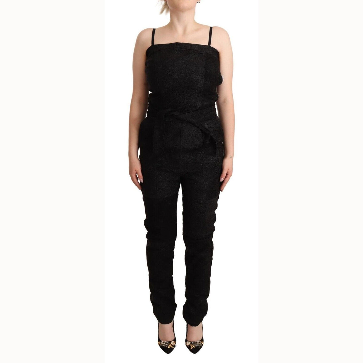La Maison du Couturier Black Spaghetti Strap Jumpsuit Dress