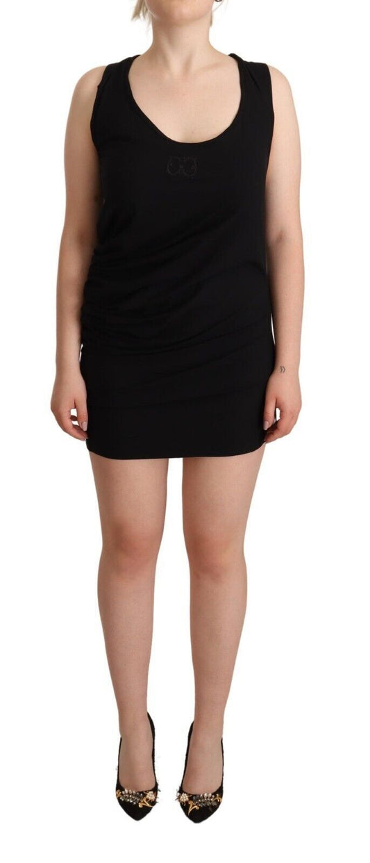 Roberto Cavalli Black Sleeveless Cotton Sheath Mini Dress Roberto Cavalli