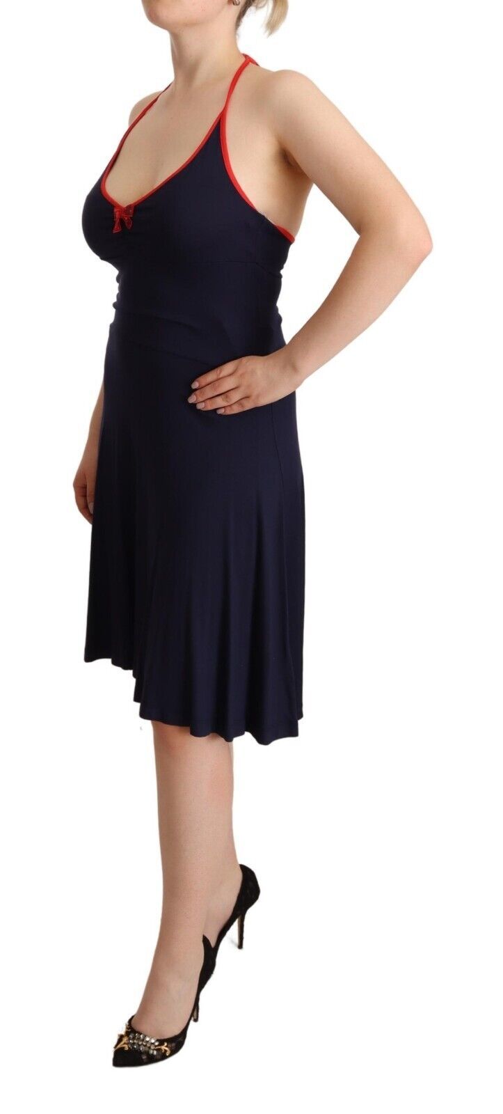 Roccobarocco Navy Blue Sleeveless Halter Sheath Midi Dress Roccobarocco