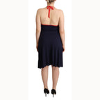 Roccobarocco Navy Blue Sleeveless Halter Sheath Midi Dress