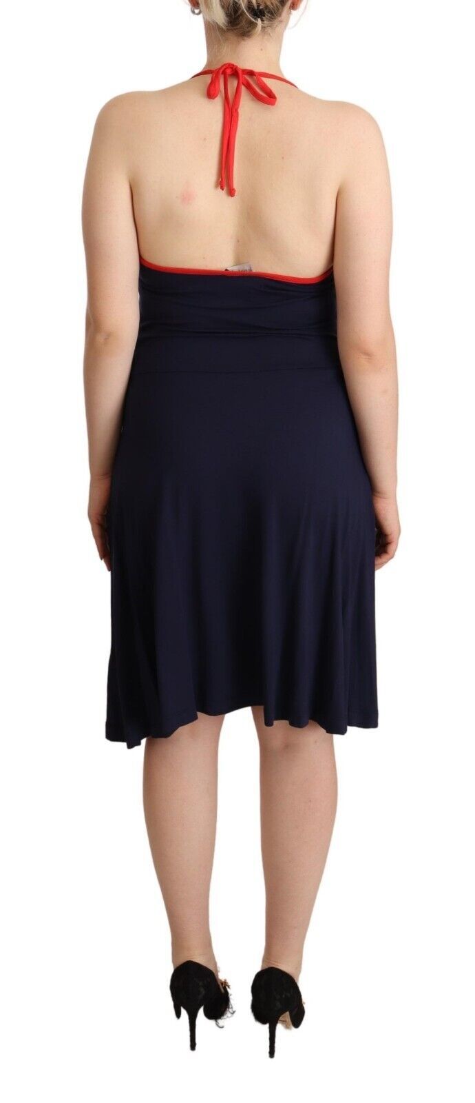 Roccobarocco Navy Blue Sleeveless Halter Sheath Midi Dress Roccobarocco