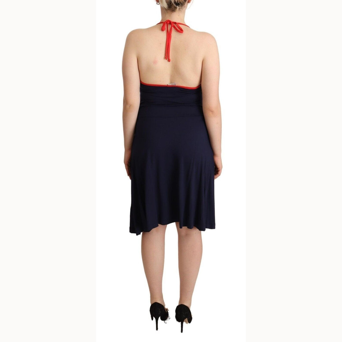 Roccobarocco Navy Blue Sleeveless Halter Sheath Midi Dress