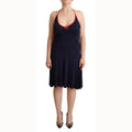Roccobarocco Navy Blue Sleeveless Halter Sheath Midi Dress