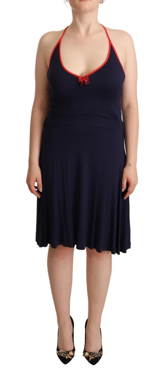 Roccobarocco Navy Blue Sleeveless Halter Sheath Midi Dress Roccobarocco