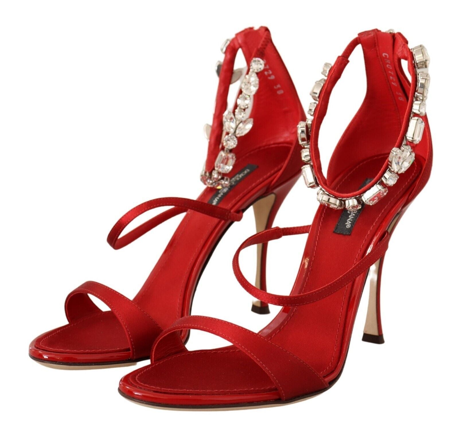 Dolce & Gabbana Red Satin Crystals Sandals Keira Heels Shoes Dolce & Gabbana