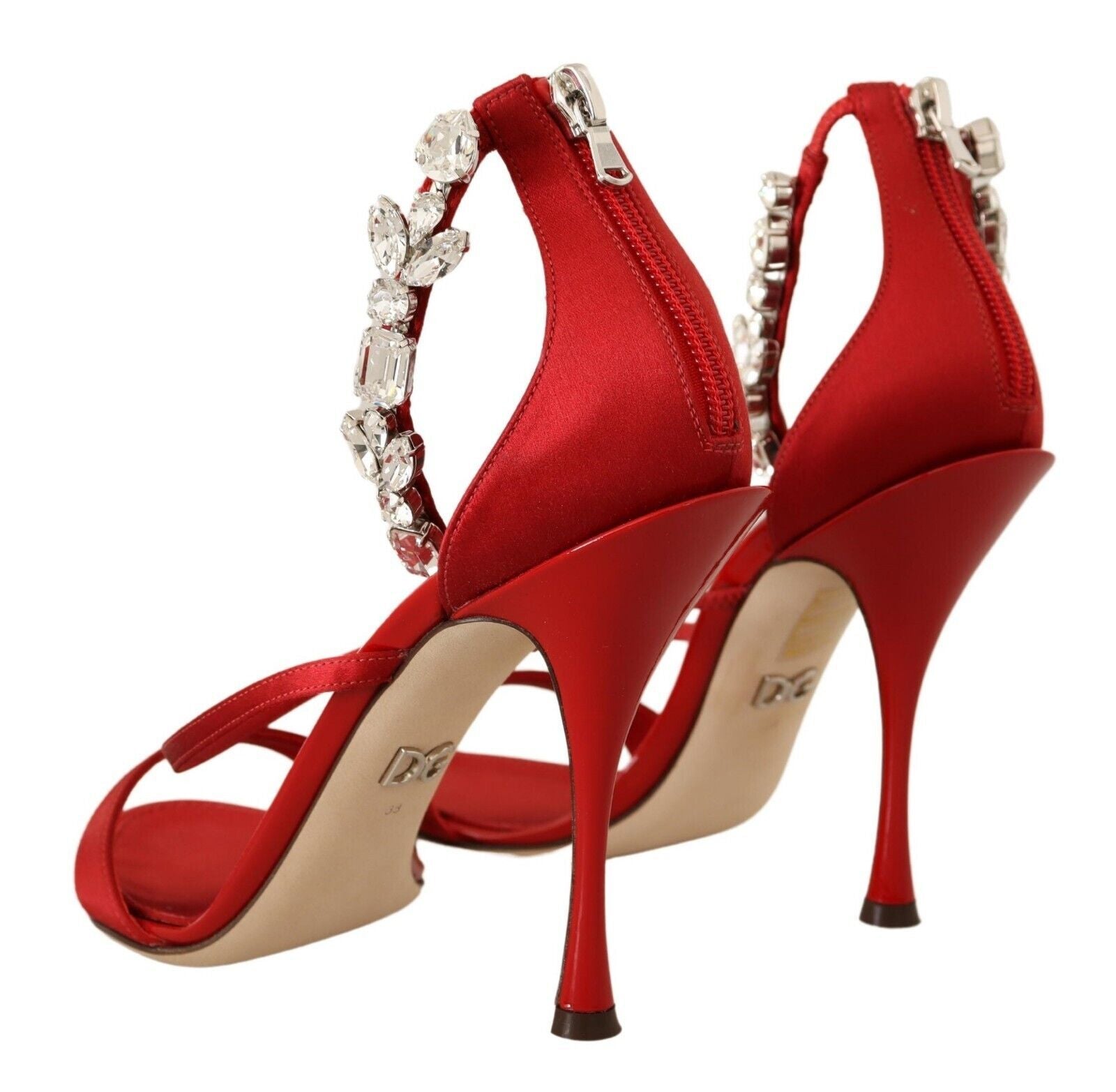 Dolce & Gabbana Red Satin Crystals Sandals Keira Heels Shoes Dolce & Gabbana