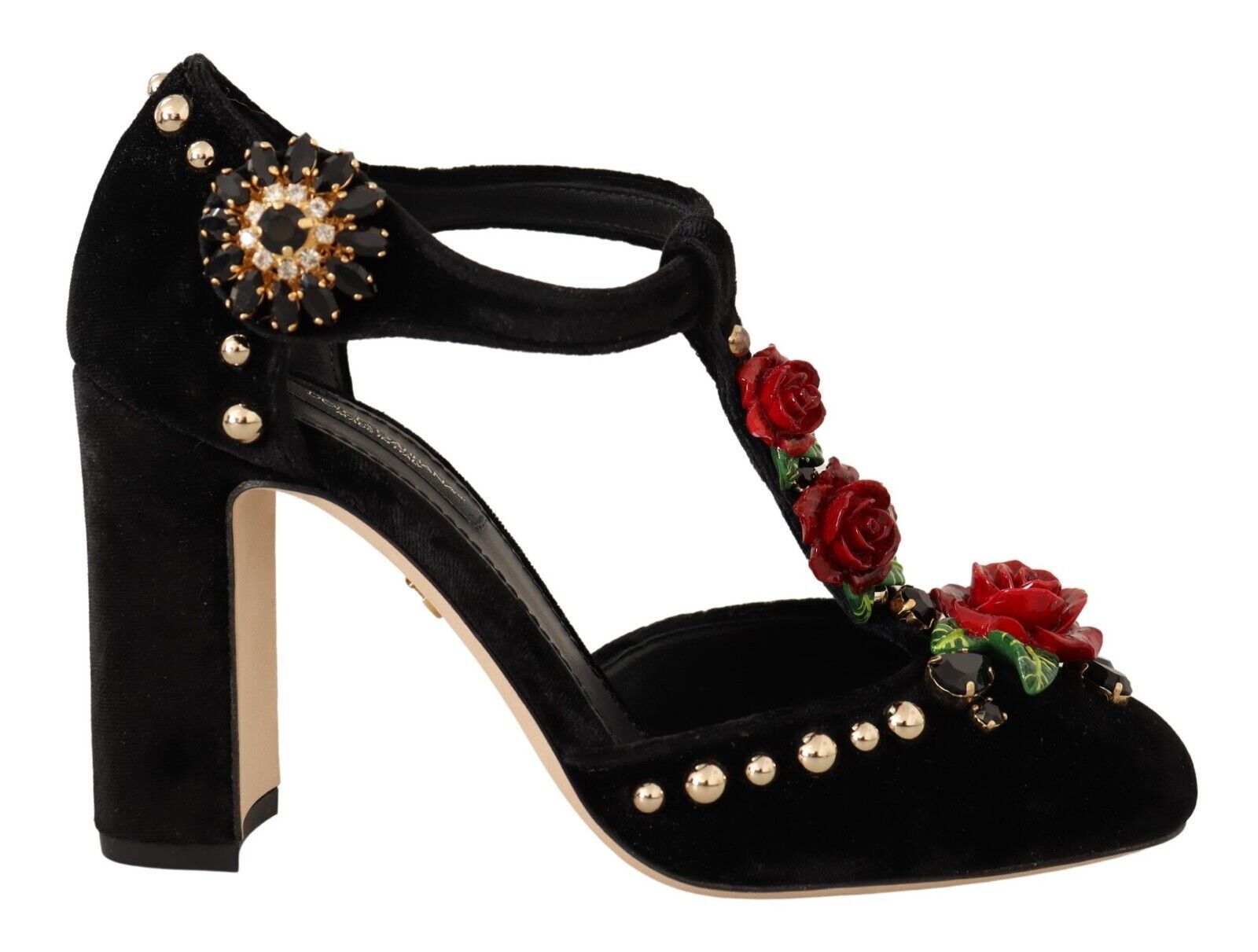 Dolce & Gabbana Black Mary Jane Pumps Roses Crystals Shoes Dolce & Gabbana