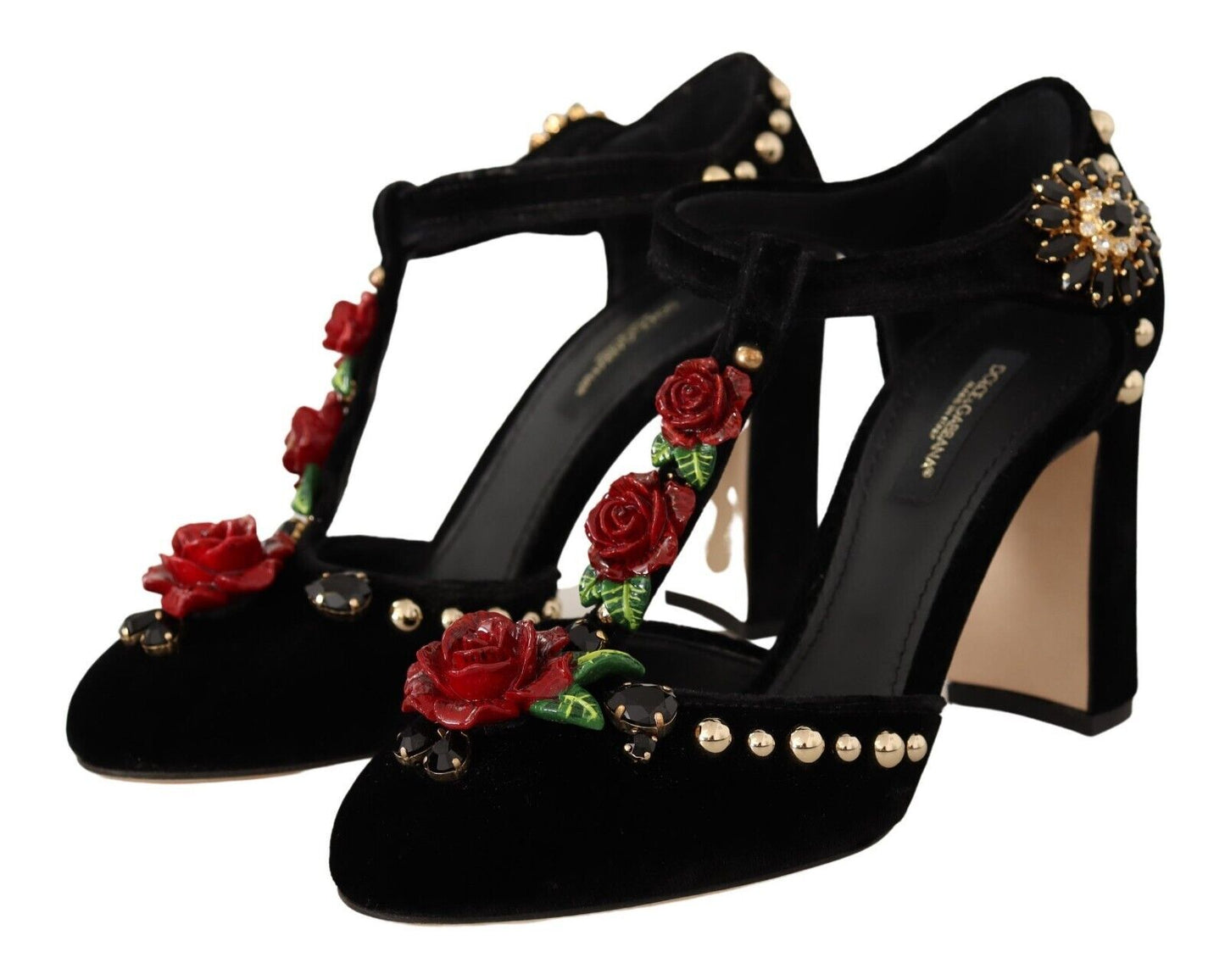 Dolce & Gabbana Black Mary Jane Pumps Roses Crystals Shoes Dolce & Gabbana