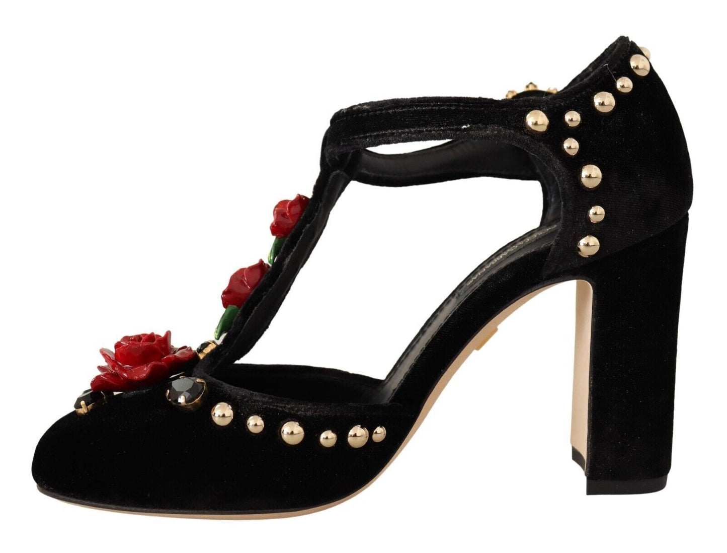 Dolce & Gabbana Black Mary Jane Pumps Roses Crystals Shoes Dolce & Gabbana