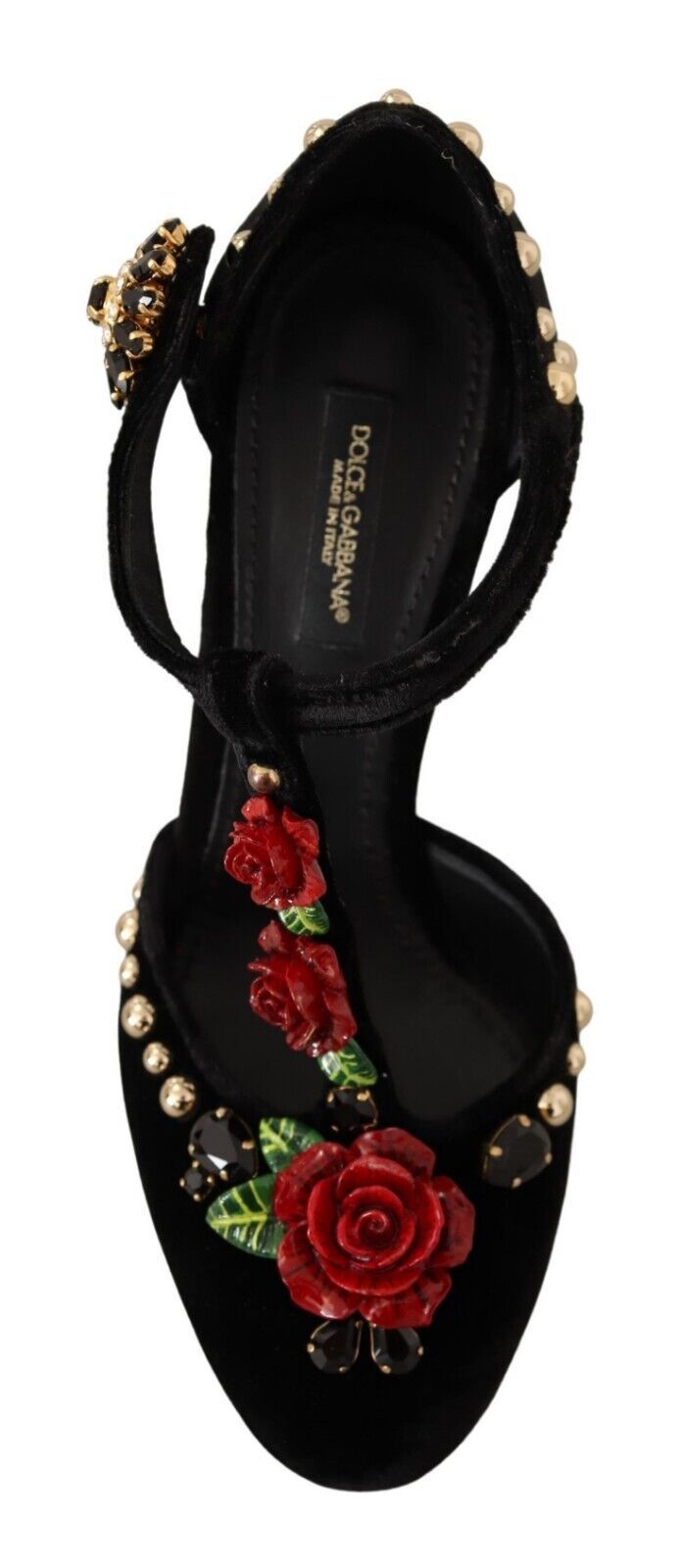 Dolce & Gabbana Black Mary Jane Pumps Roses Crystals Shoes Dolce & Gabbana