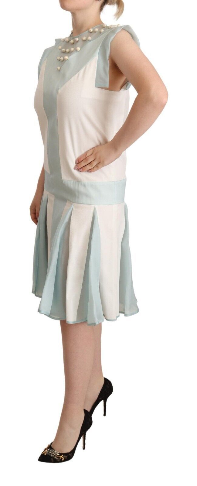 Sergei Grinko Multicolor Faux Pearl Sleeveless Shift Midi Dress Sergei Grinko
