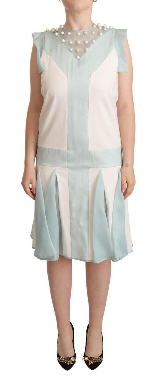 Sergei Grinko Multicolor Faux Pearl Sleeveless Shift Midi Dress Sergei Grinko