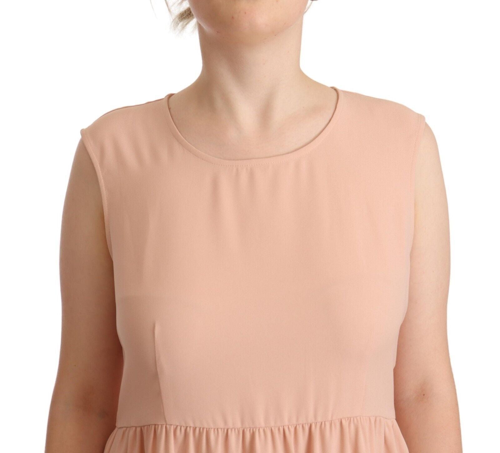 Twinset Beige Polyester Sleeveless Shift Knee Length Dress Twinset