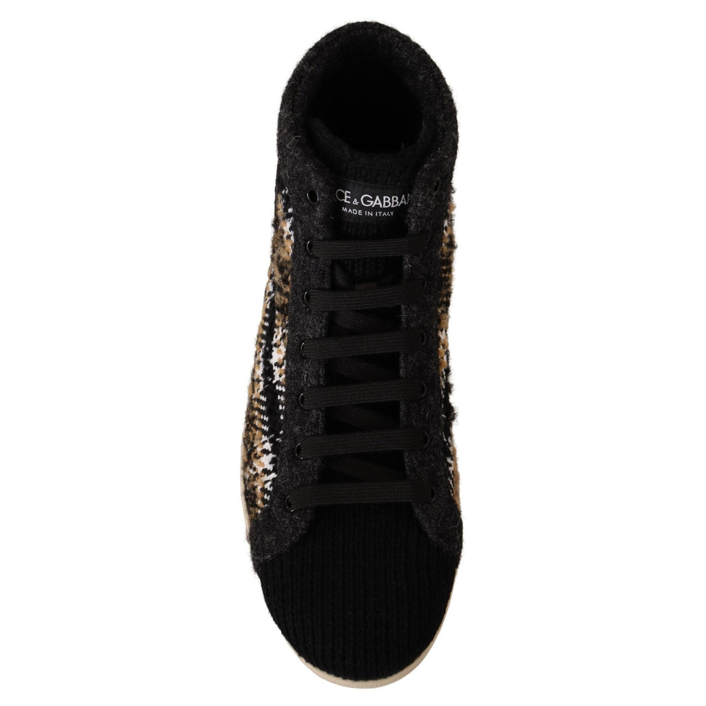 Dolce & Gabbana Beige Brown Wool Cotton High Top Sneakers