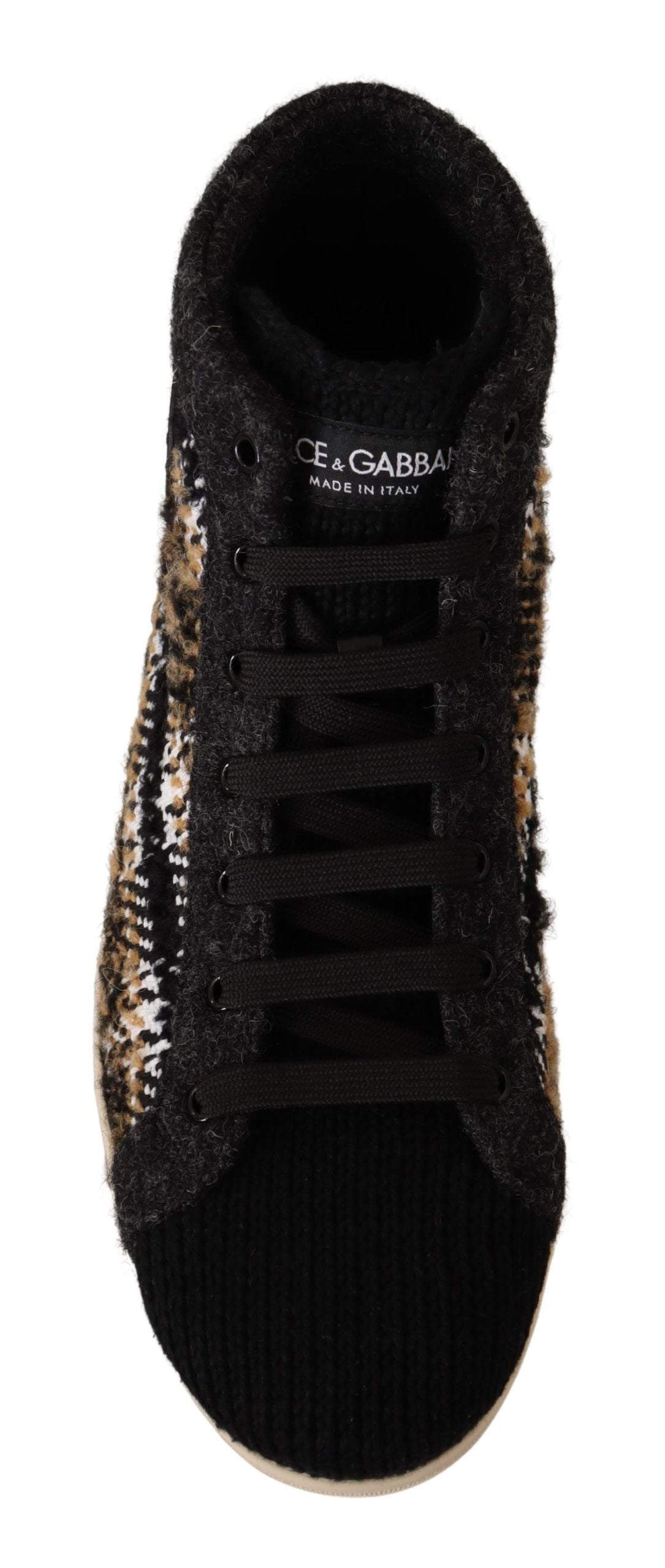 Dolce & Gabbana Beige Brown Wool Cotton High Top Sneakers Dolce & Gabbana