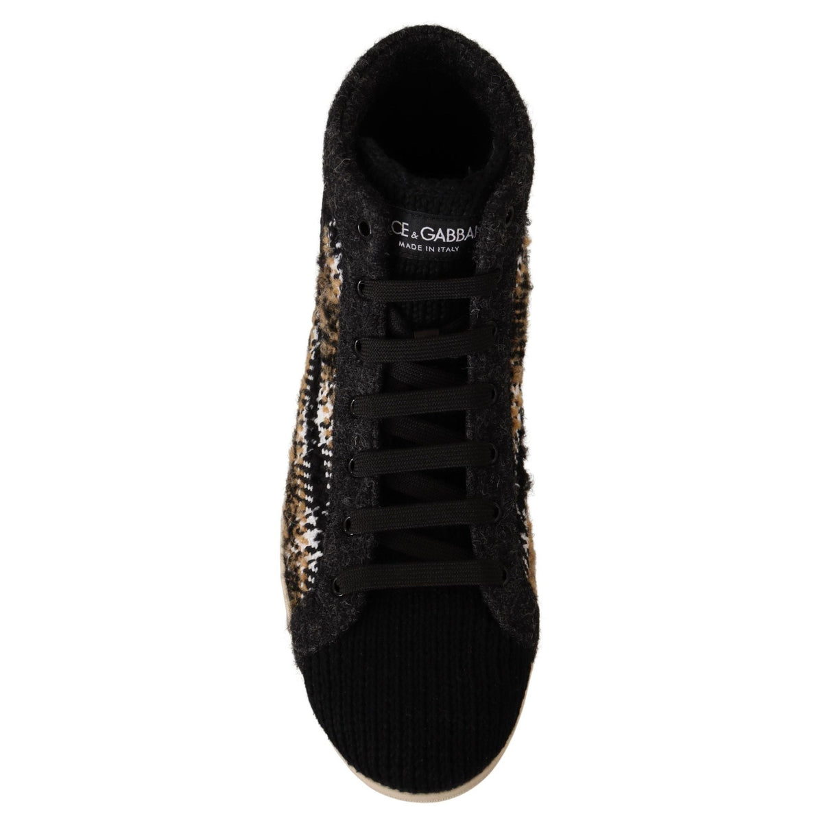 Dolce & Gabbana Beige Brown Wool Cotton High Top Sneakers