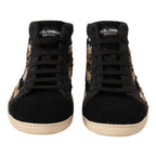 Dolce & Gabbana Beige Brown Wool Cotton High Top Sneakers