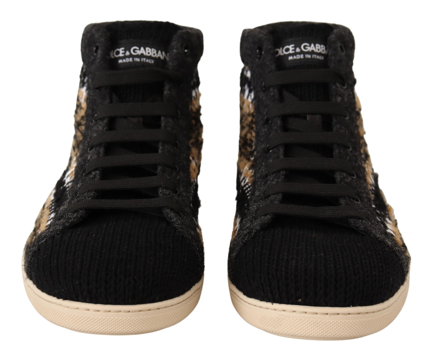 Dolce & Gabbana Beige Brown Wool Cotton High Top Sneakers Dolce & Gabbana