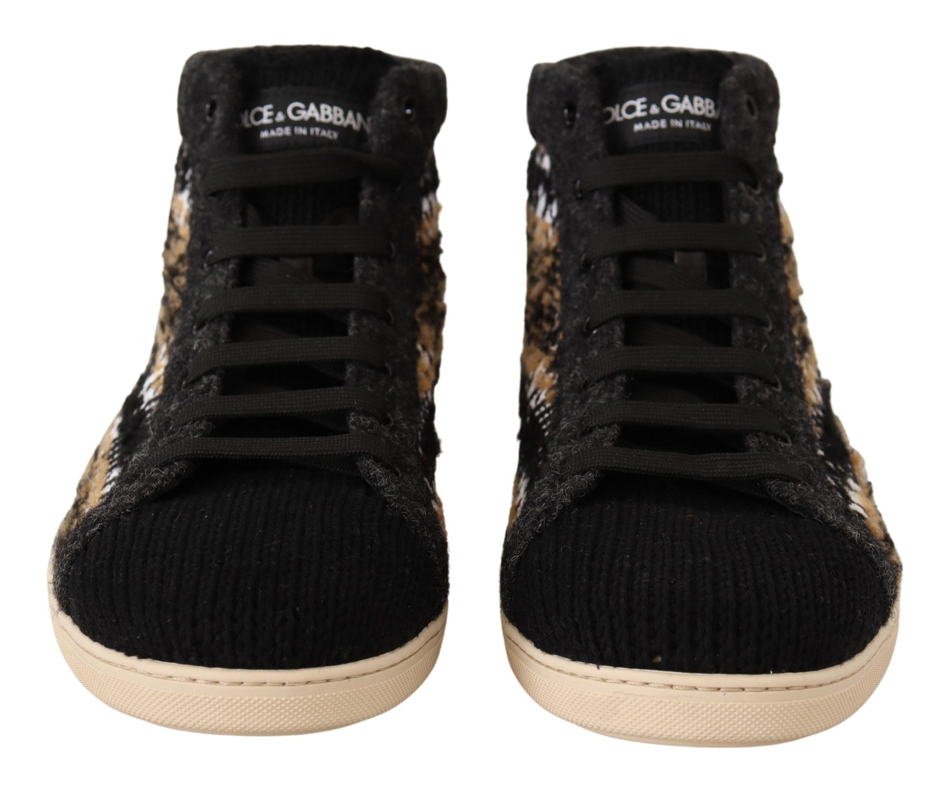 Dolce & Gabbana Beige Brown Wool Cotton High Top Sneakers Dolce & Gabbana
